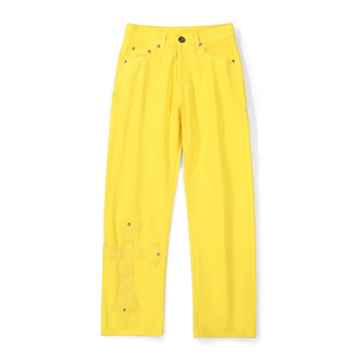 P280 Chrome hearts CH Fan Chengcheng's same style New York limited large leather label dopamine yellow jeans Special Italian cowhide printed and cut Customized sheepskin three-layer thick thread leather The whole body is spliced in heavy water washing craftsman's hand-splashed ink You can see the details Three-dimensional cutting version Loose and comfortable, not picky about the figure Make you taller and slimmer Factory Seiko Original quality control Same style for men and women Can be matched with couples Versatile recommendation Necessary jeans for all seasons Color: lemon yellow Size: s m l xl
